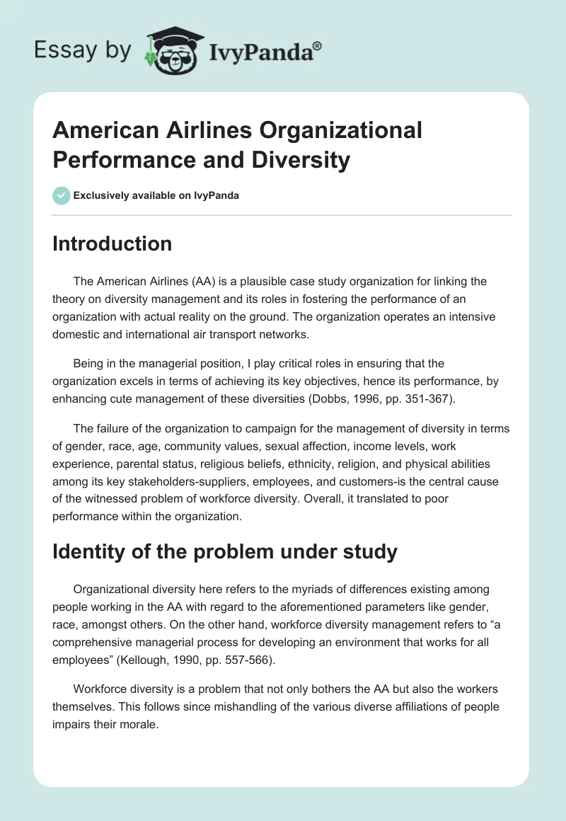American Airlines Organizational Performance and Diversity. Page 1
