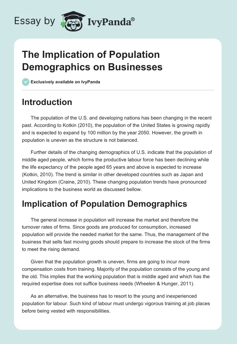 The Implication of Population Demographics on Businesses. Page 1