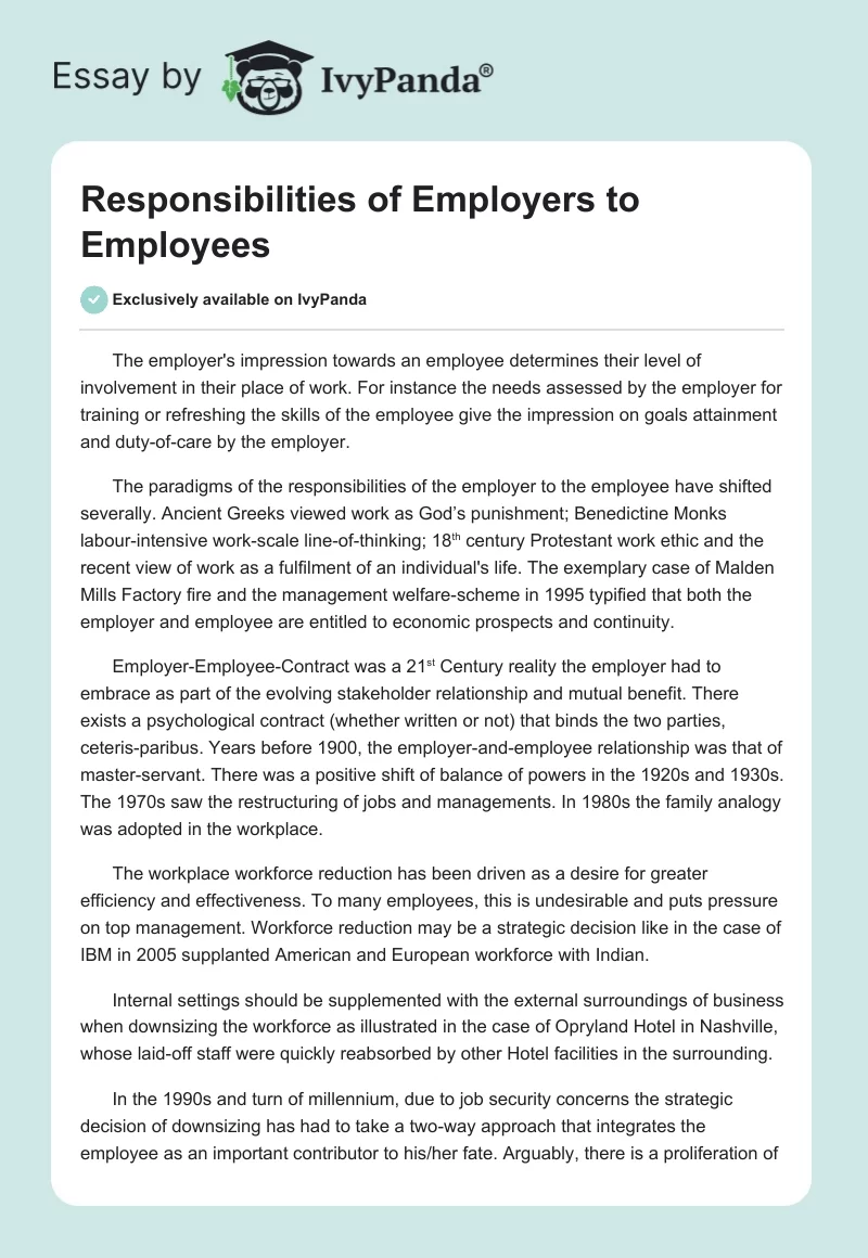 Responsibilities of Employers to Employees. Page 1