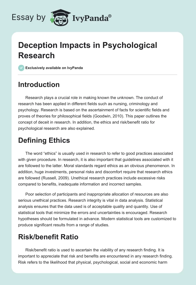 Deception Impacts in Psychological Research. Page 1