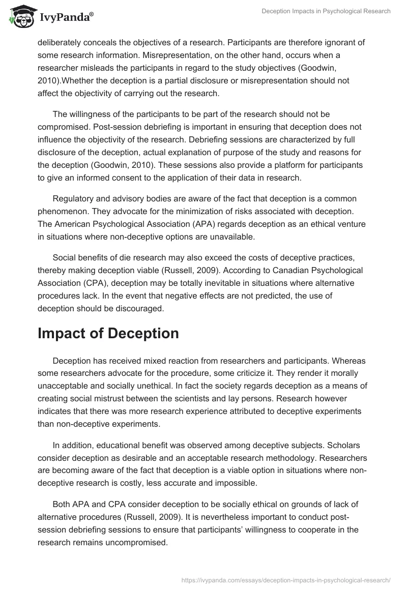 Deception Impacts in Psychological Research. Page 3