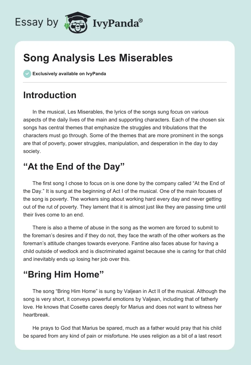 Song Analysis "Les Miserables". Page 1