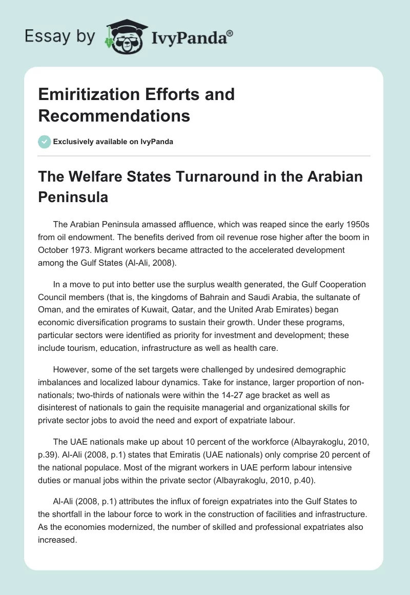 Emiritization Efforts and Recommendations. Page 1