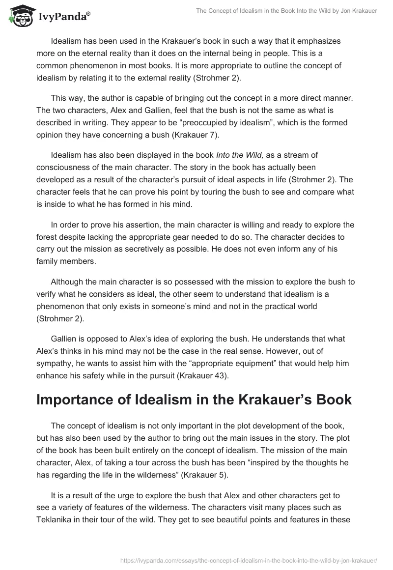 The Concept of Idealism in the Book Into the Wild by Jon Krakauer. Page 2
