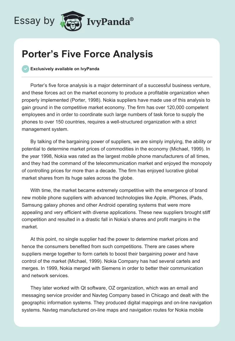 Porter’s Five Force Analysis. Page 1