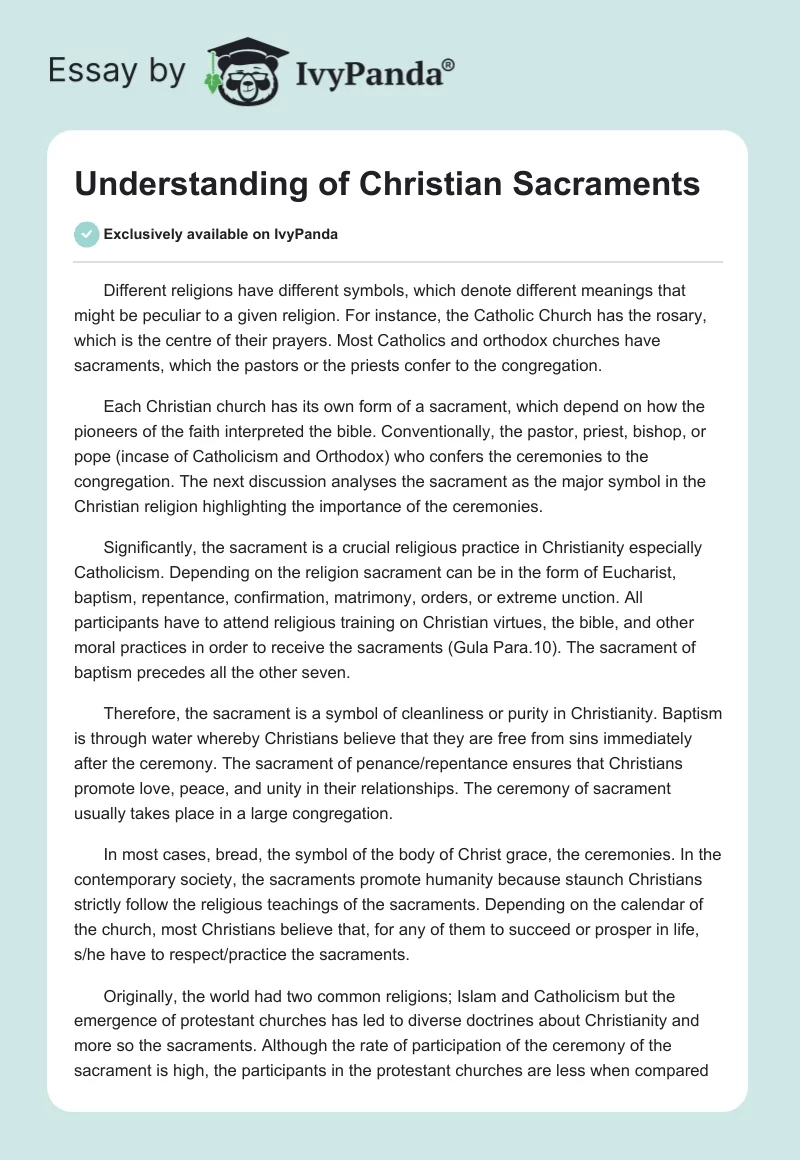 Understanding of Christian Sacraments. Page 1