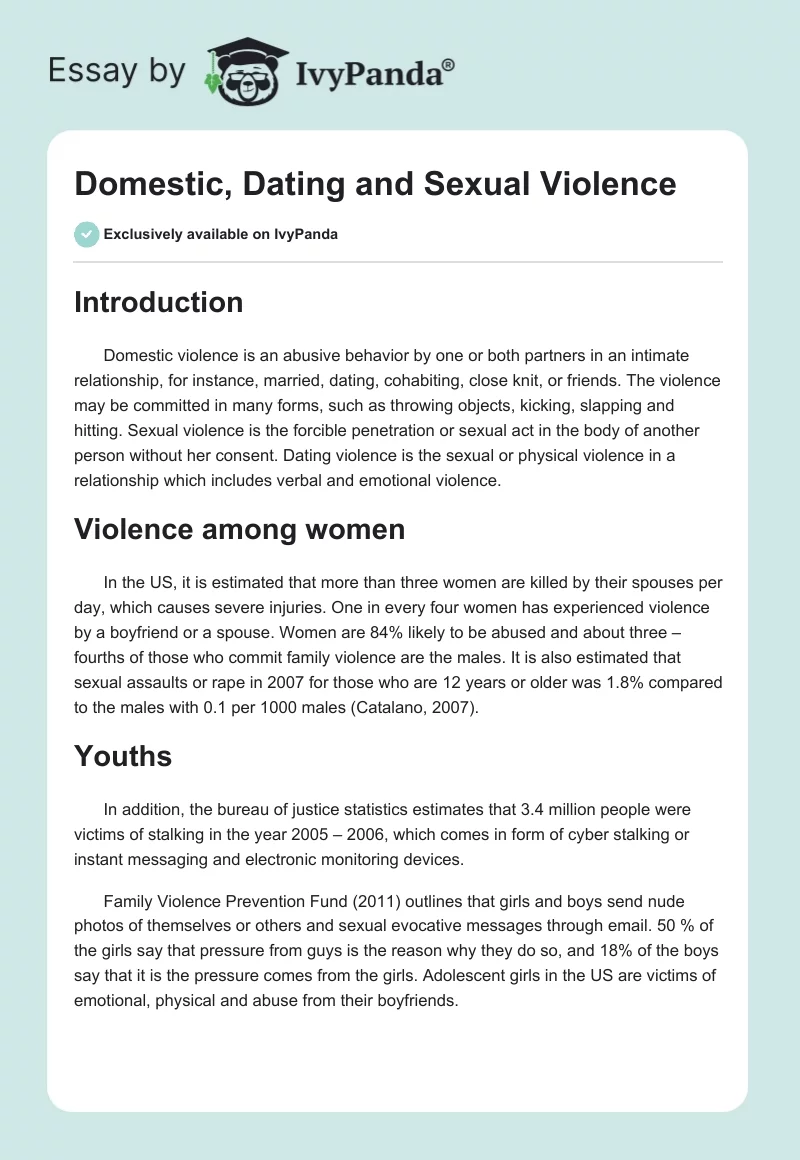 Domestic, Dating and Sexual Violence. Page 1