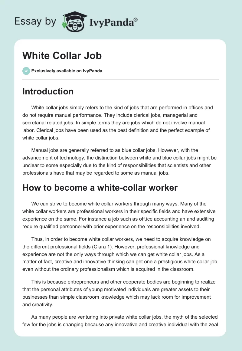 White Collar Job. Page 1
