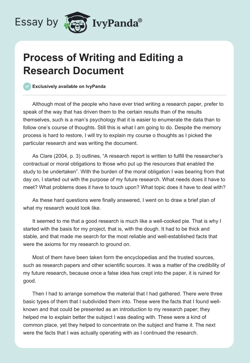 Process of Writing and Editing a Research Document. Page 1