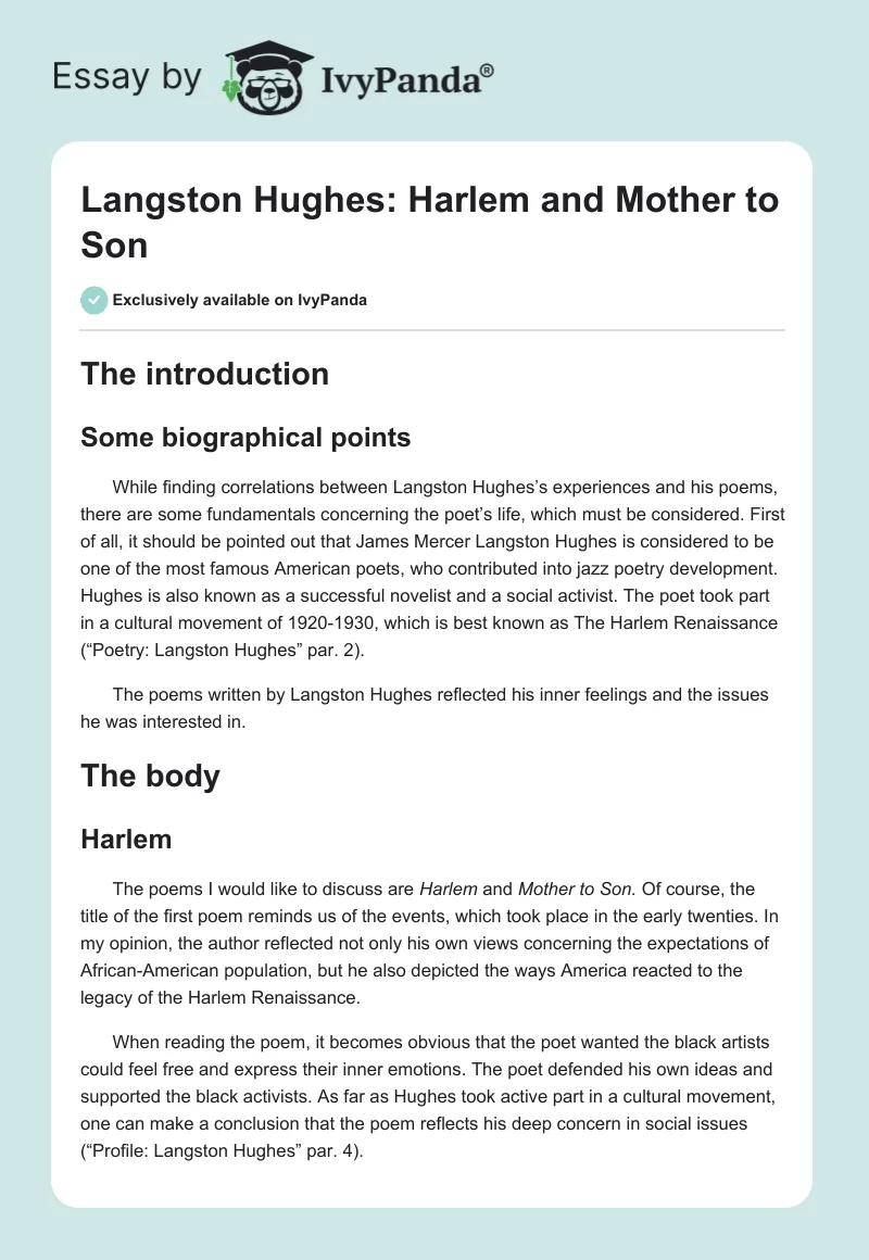 Langston Hughes: "Harlem" and "Mother to Son". Page 1