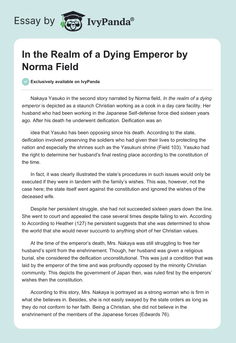 In the Realm of a Dying Emperor by Norma Field. Page 1
