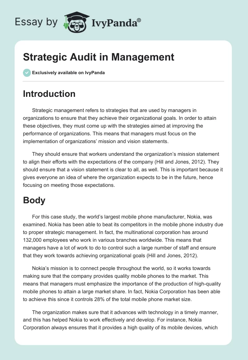 Strategic Audit in Management. Page 1