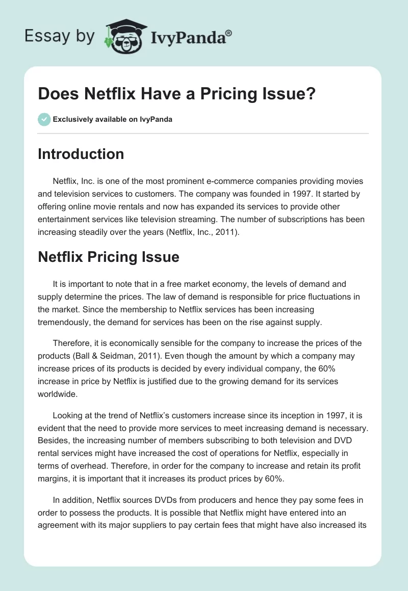 Does Netflix Have a Pricing Issue?. Page 1