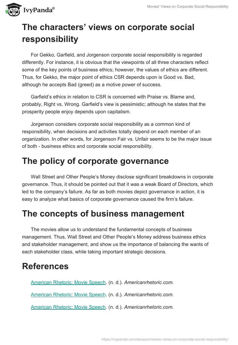 Movies' Views on Corporate Social Responsibility. Page 2