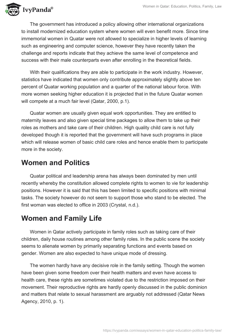 Women in Qatar: Education, Politics, Family, Law. Page 2