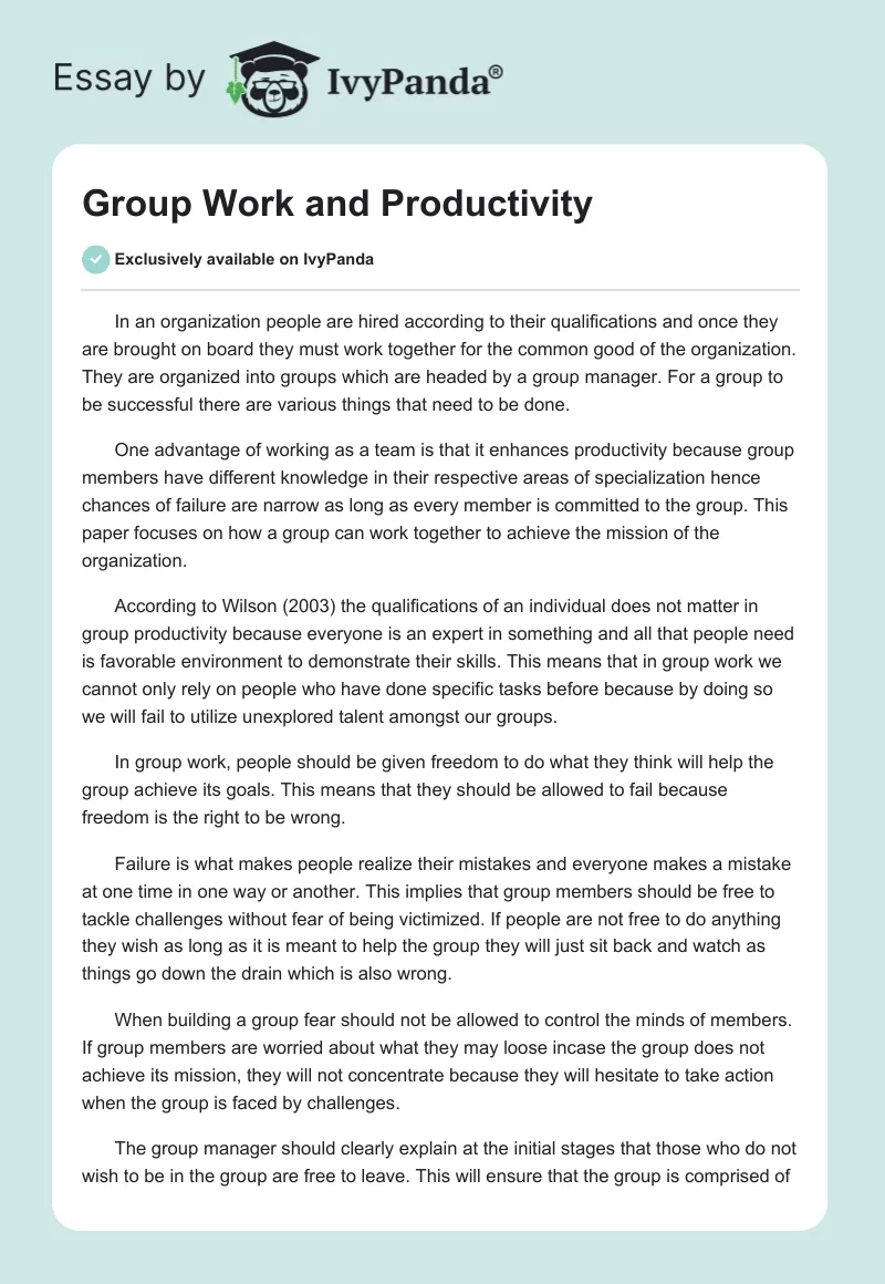 Group Work and Productivity. Page 1