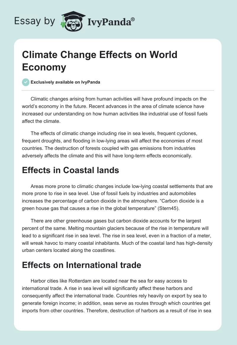 Climate Change Effects on World Economy. Page 1