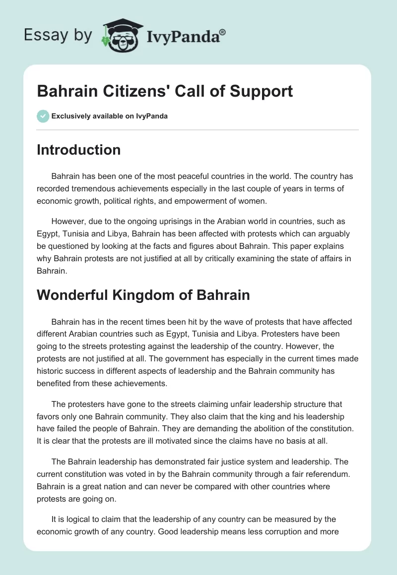 Bahrain Citizens' Call of Support. Page 1