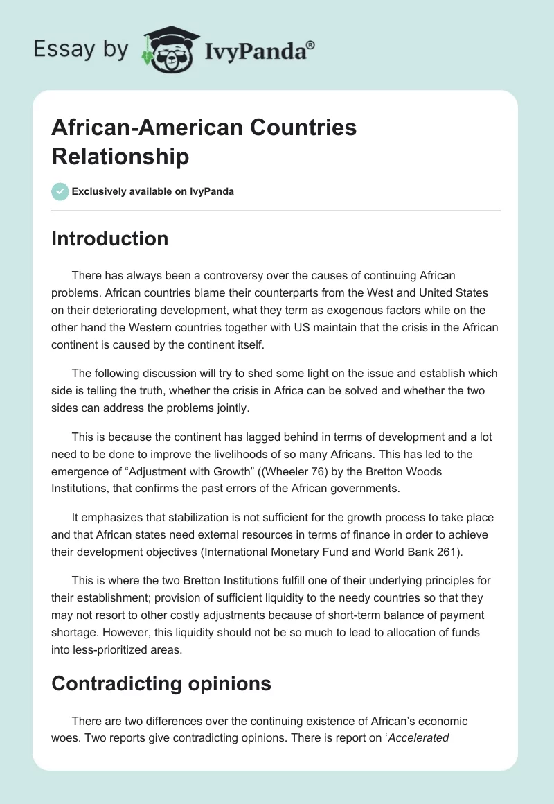 African-American Countries Relationship. Page 1