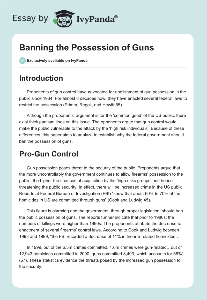 Banning the Possession of Guns. Page 1