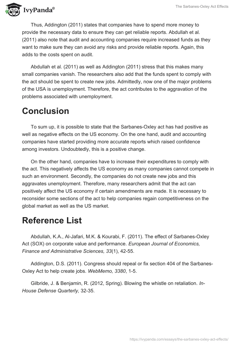 The Sarbanes-Oxley Act Effects. Page 2