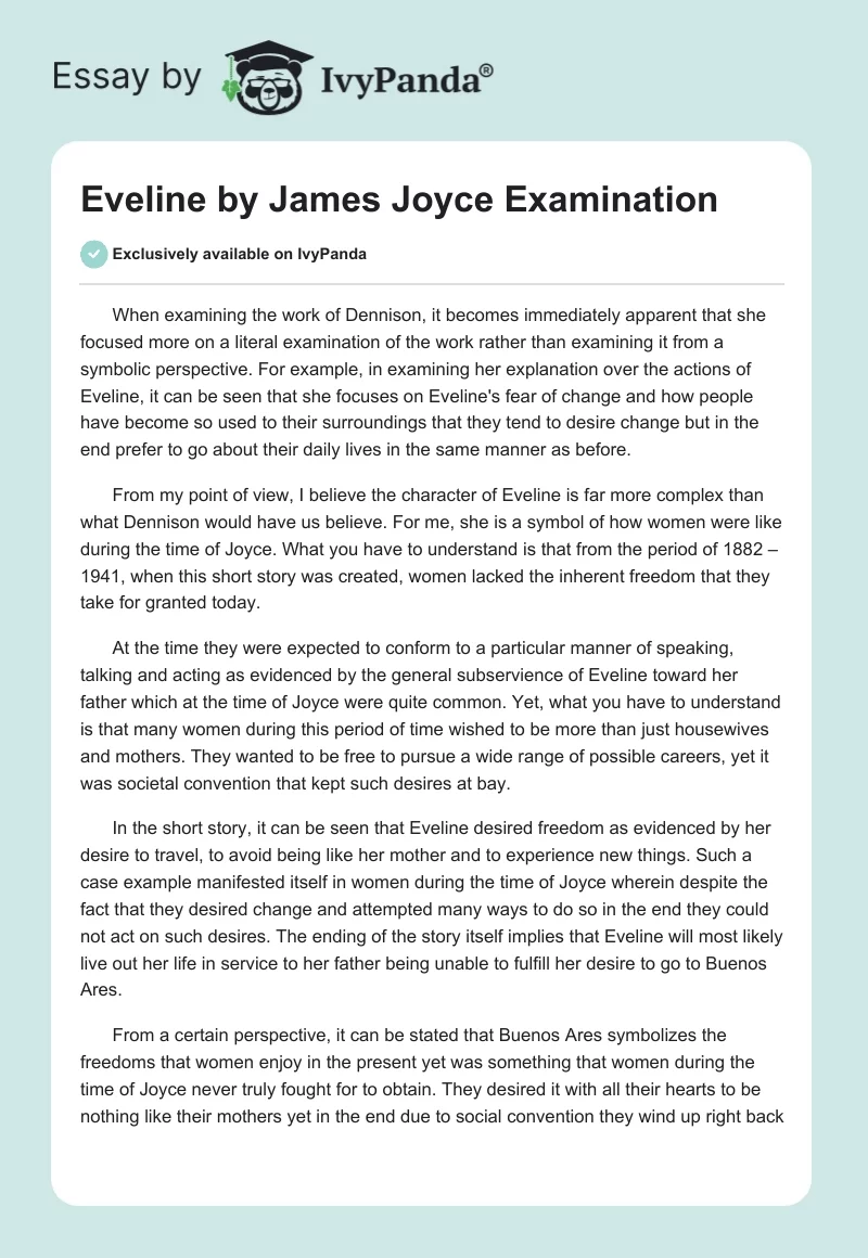 "Eveline" by James Joyce Examination. Page 1