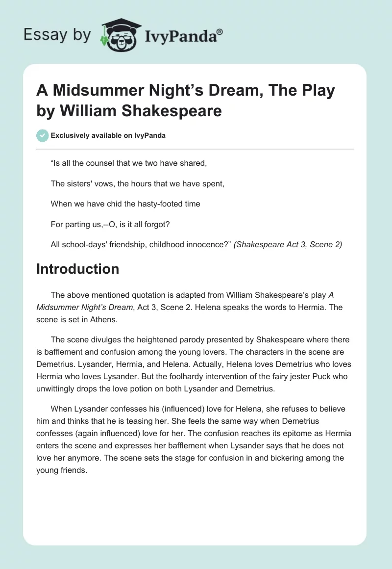 A Midsummer Night’s Dream, The Play by William Shakespeare. Page 1