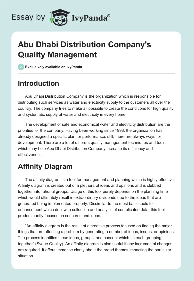 Abu Dhabi Distribution Company's Quality Management. Page 1