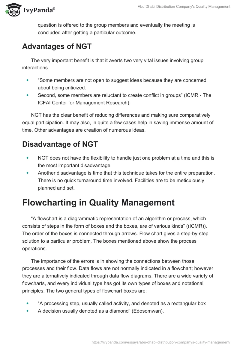 Abu Dhabi Distribution Company's Quality Management. Page 4