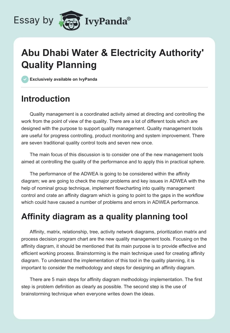 Abu Dhabi Water & Electricity Authority' Quality Planning. Page 1