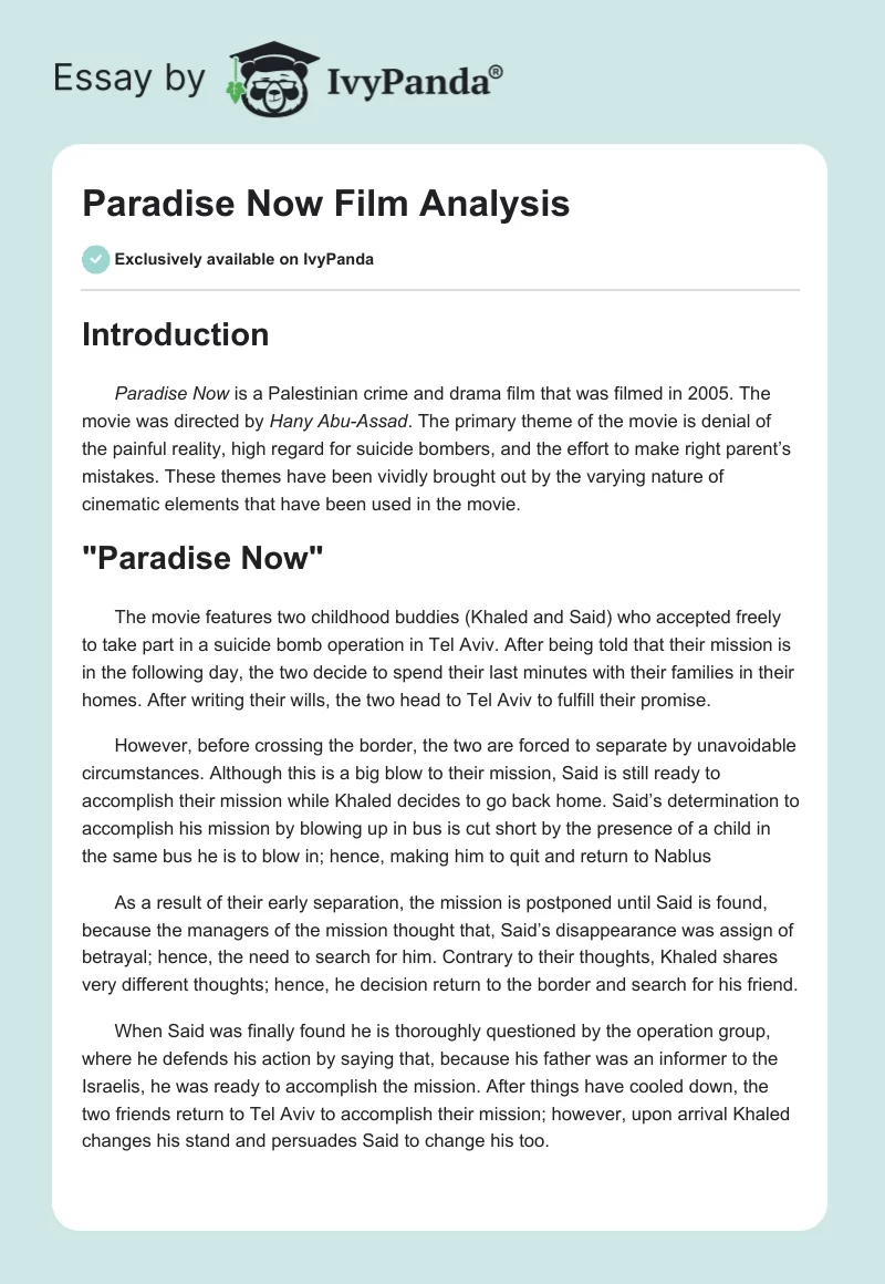 "Paradise Now" Film Analysis. Page 1