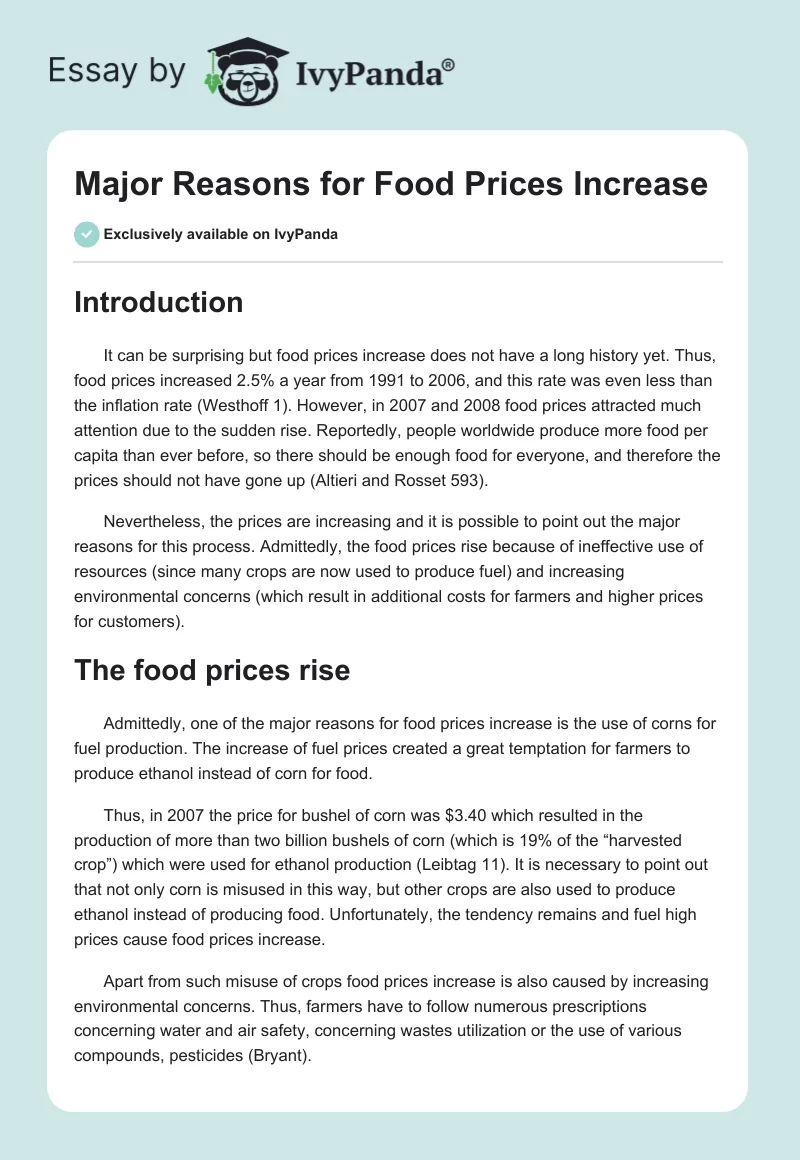 Major Reasons for Food Prices Increase. Page 1