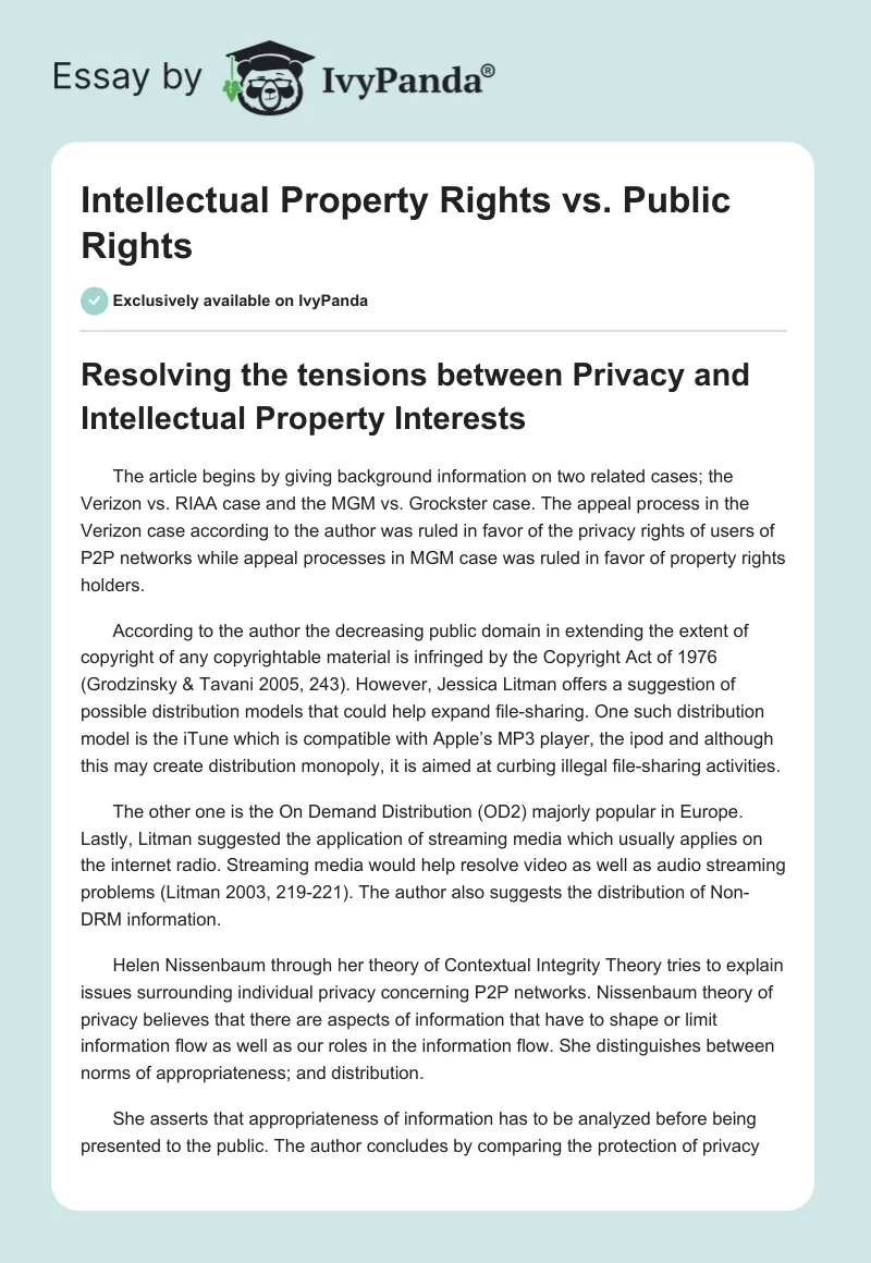 Intellectual Property Rights vs. Public Rights. Page 1