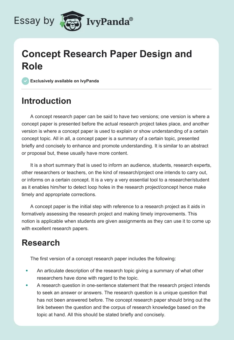 Concept Research Paper Design and Role. Page 1