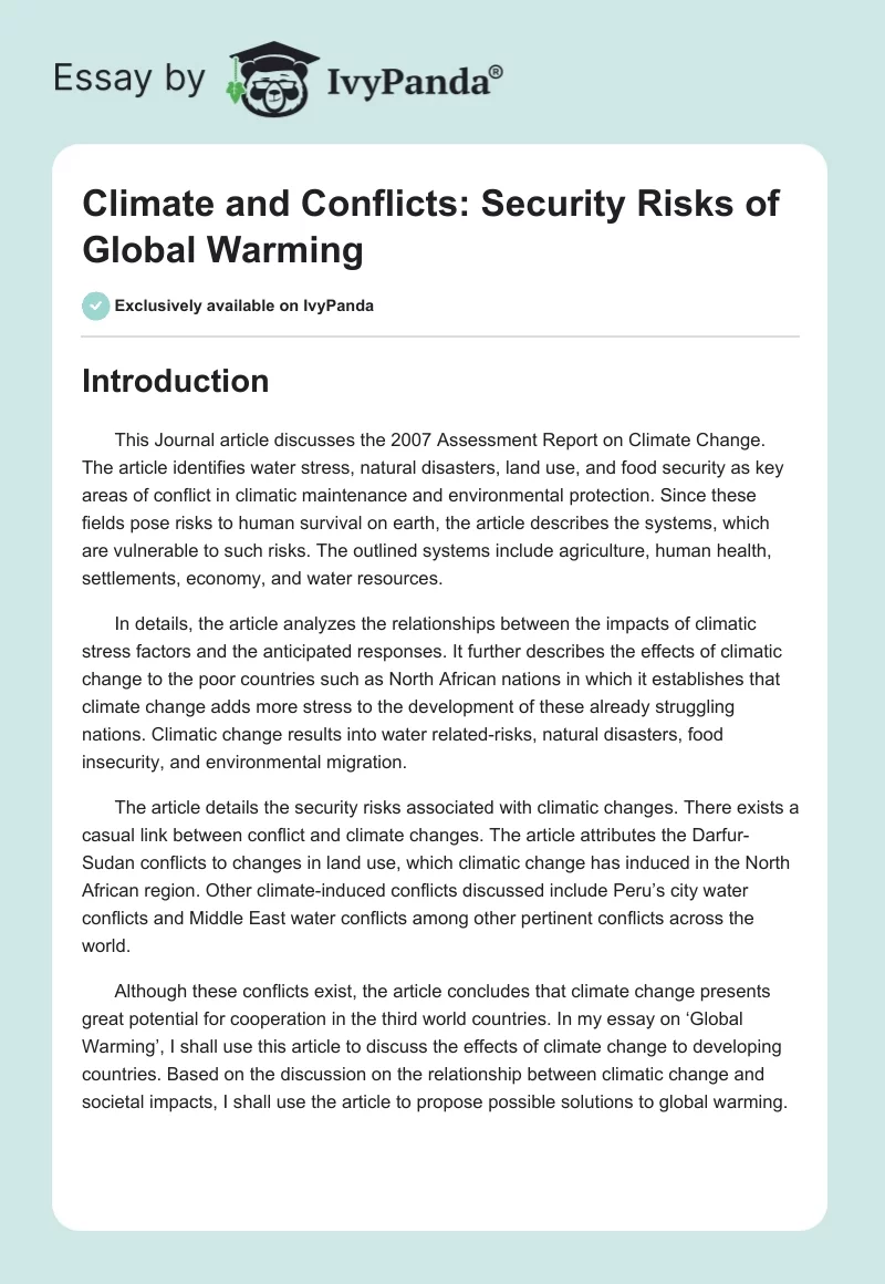 Climate and Conflicts: Security Risks of Global Warming. Page 1