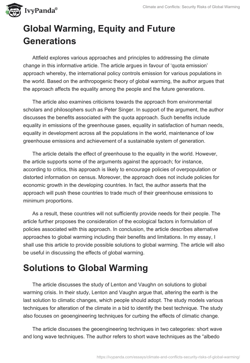 Climate and Conflicts: Security Risks of Global Warming. Page 2