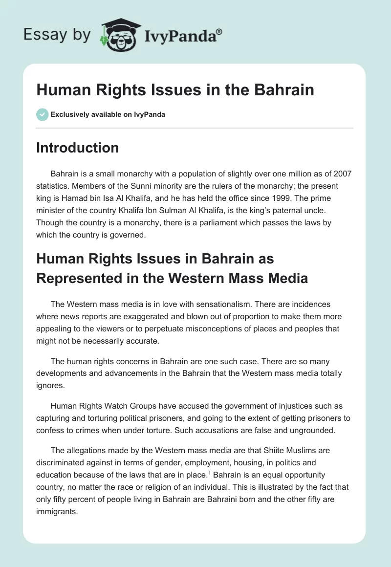 Human Rights Issues in the Bahrain. Page 1