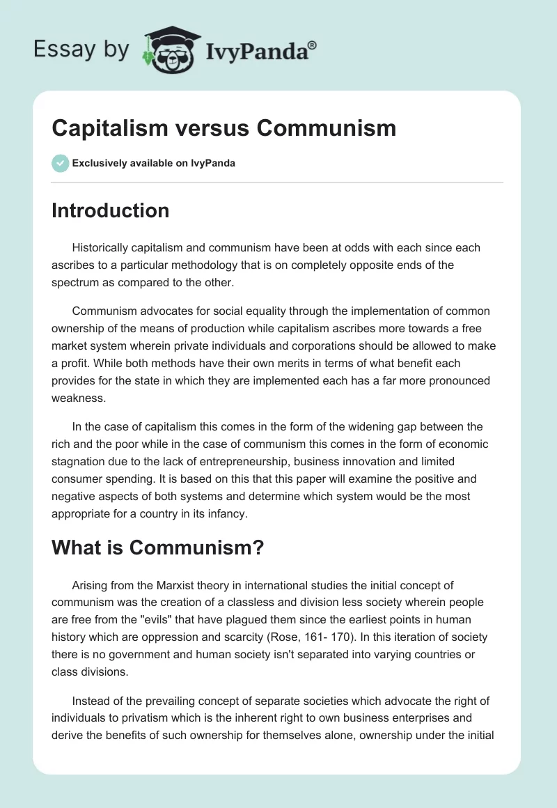 Capitalism Versus Communism. Page 1