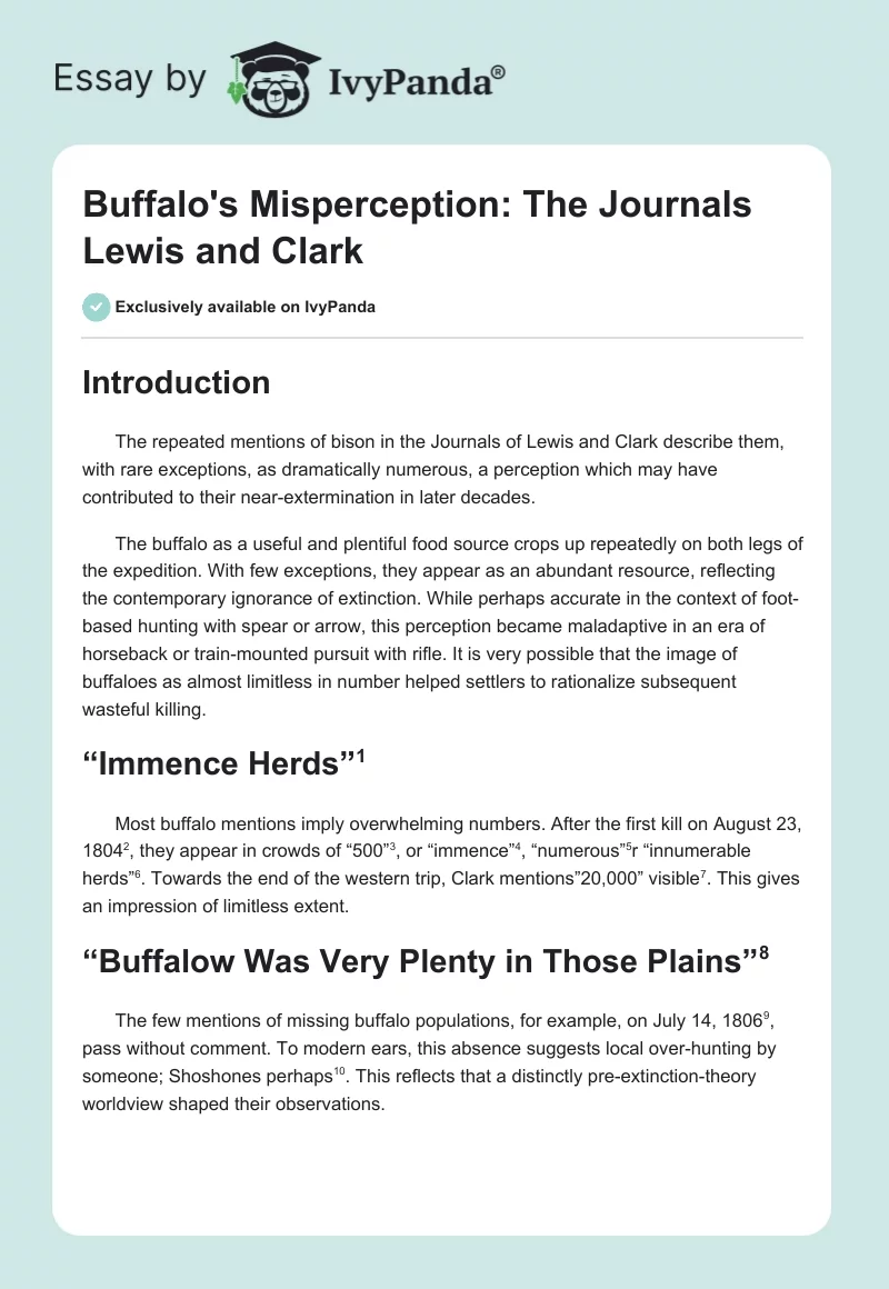Buffalo's Misperception: The Journals Lewis and Clark. Page 1