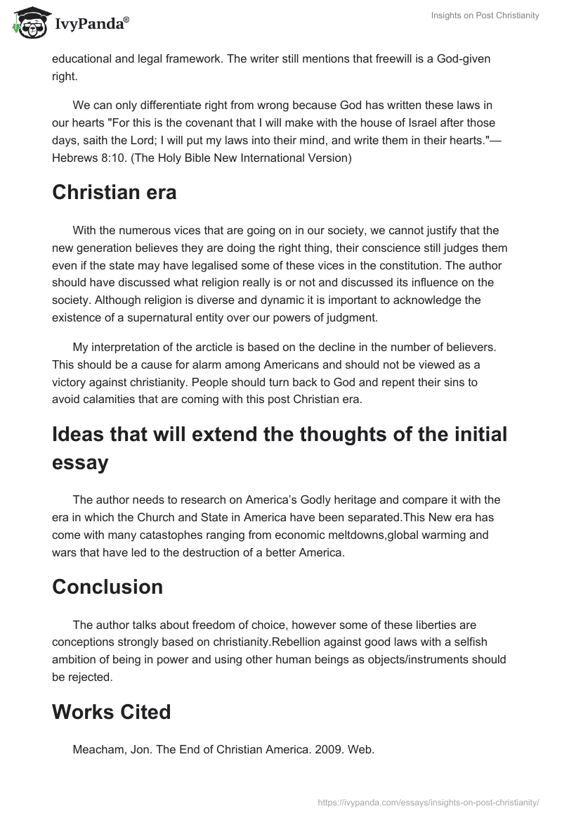 Insights on Post Christianity. Page 2