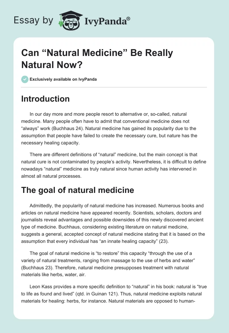Can “Natural Medicine” Be Really Natural Now?. Page 1