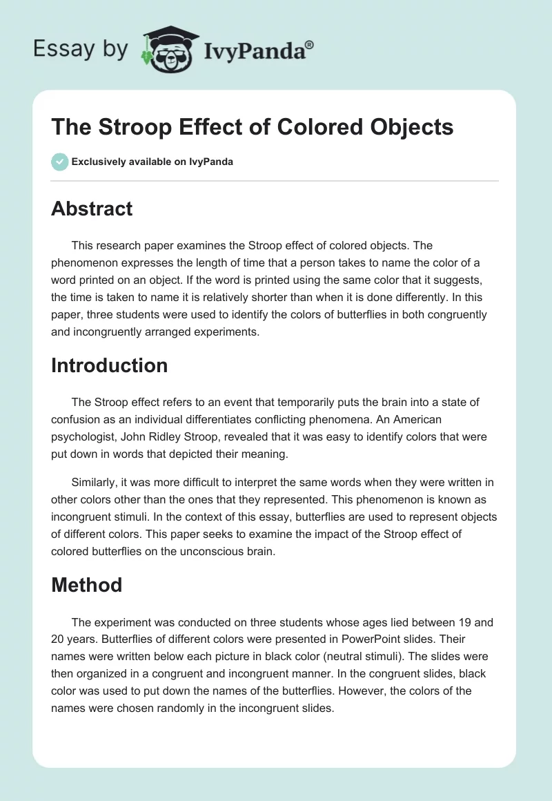 The Stroop Effect of Colored Objects. Page 1