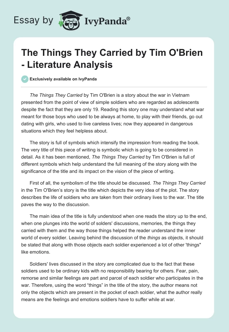 The Things They Carried by Tim O'Brien - Literature Analysis. Page 1