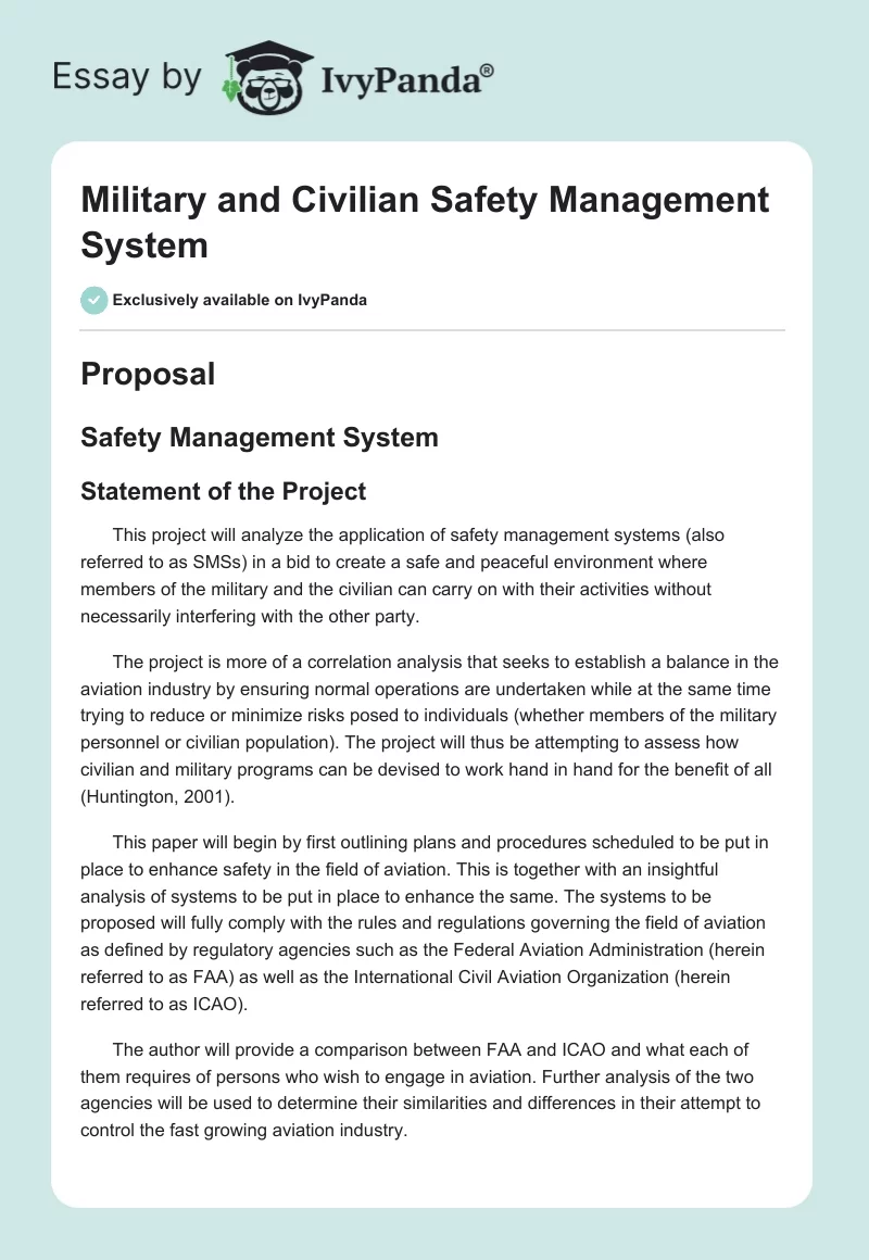 Military and Civilian Safety Management System. Page 1