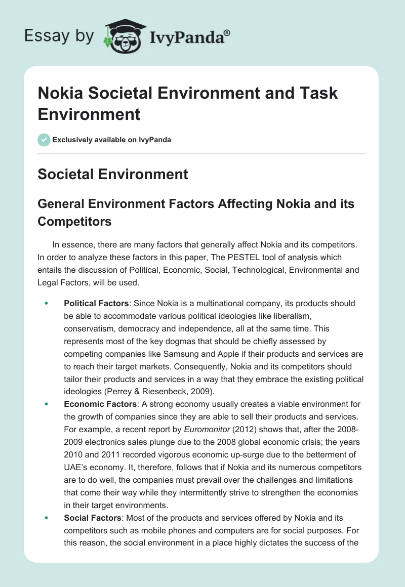 Nokia Societal Environment and Task Environment. Page 1