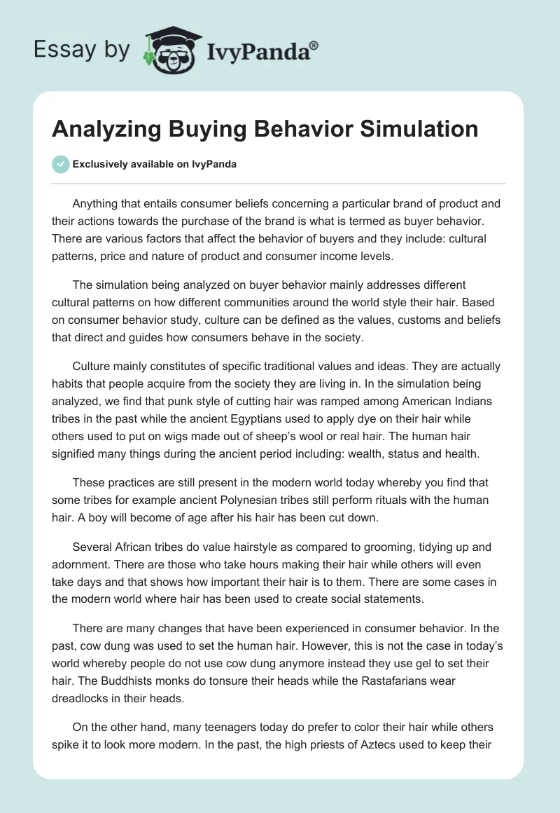 Analyzing Buying Behavior Simulation. Page 1
