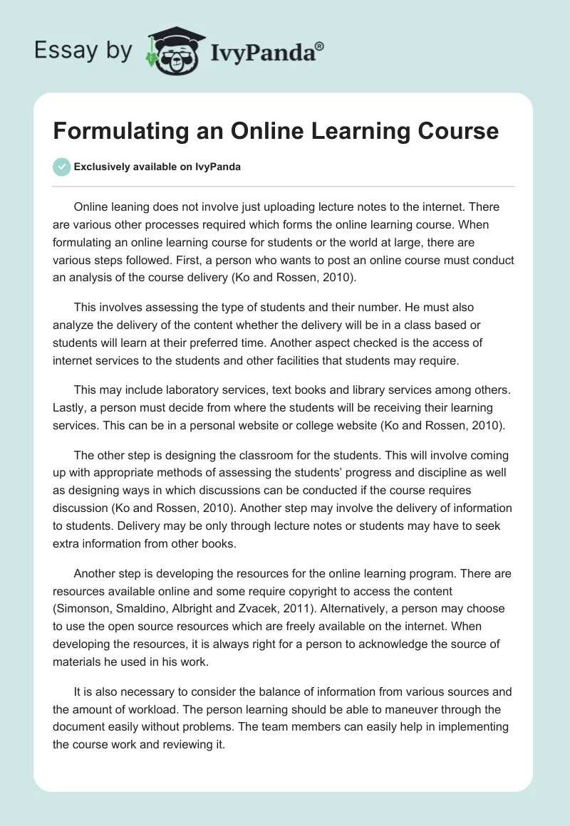 Formulating an Online Learning Course. Page 1