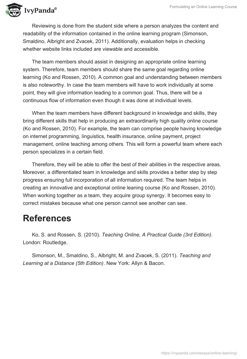 Formulating an Online Learning Course. Page 2