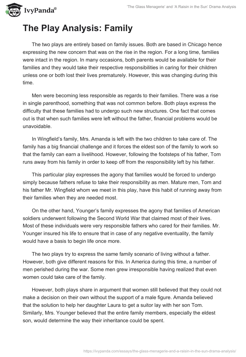 ‘The Glass Menagerie’ and ‘A Raisin in the Sun’ Drama Analysis. Page 2