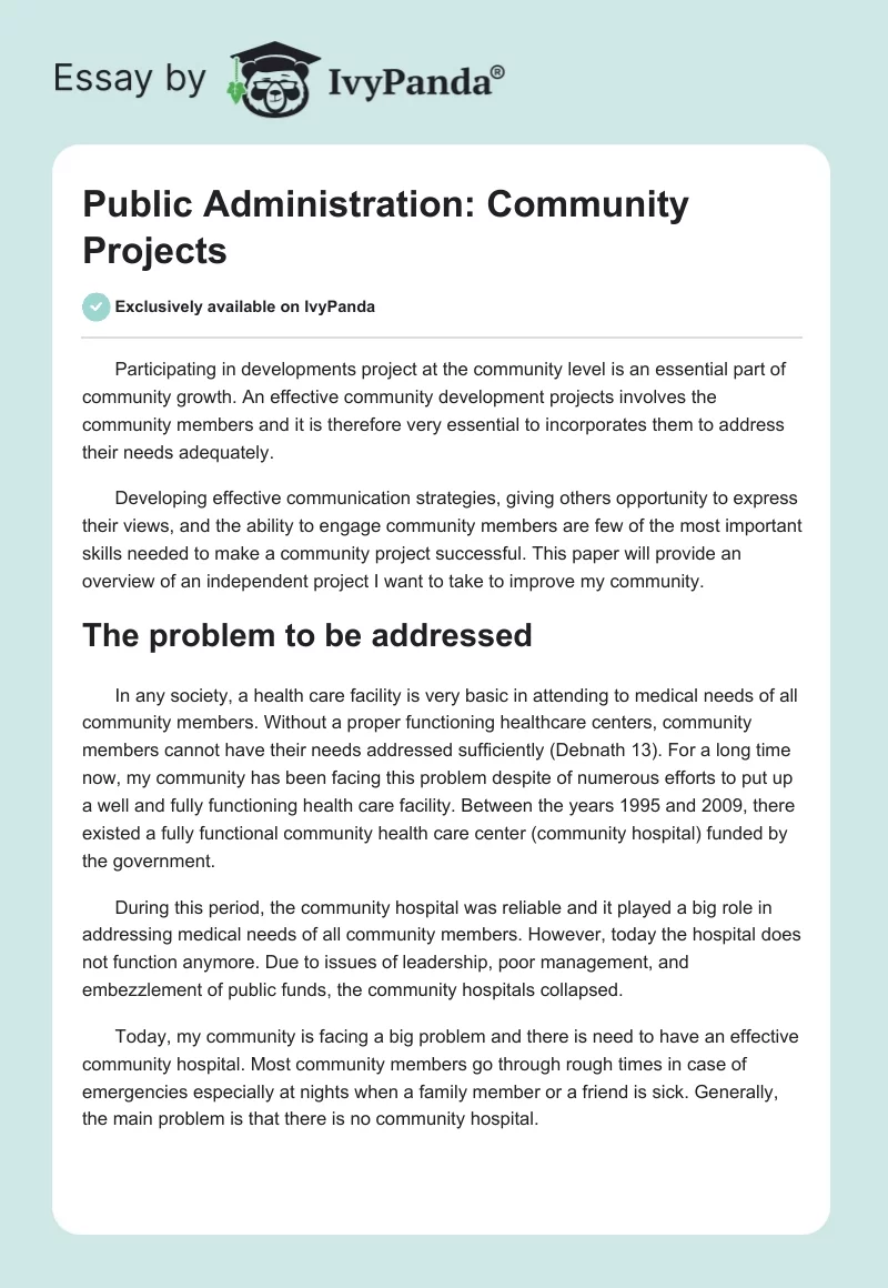 Public Administration: Community Projects. Page 1